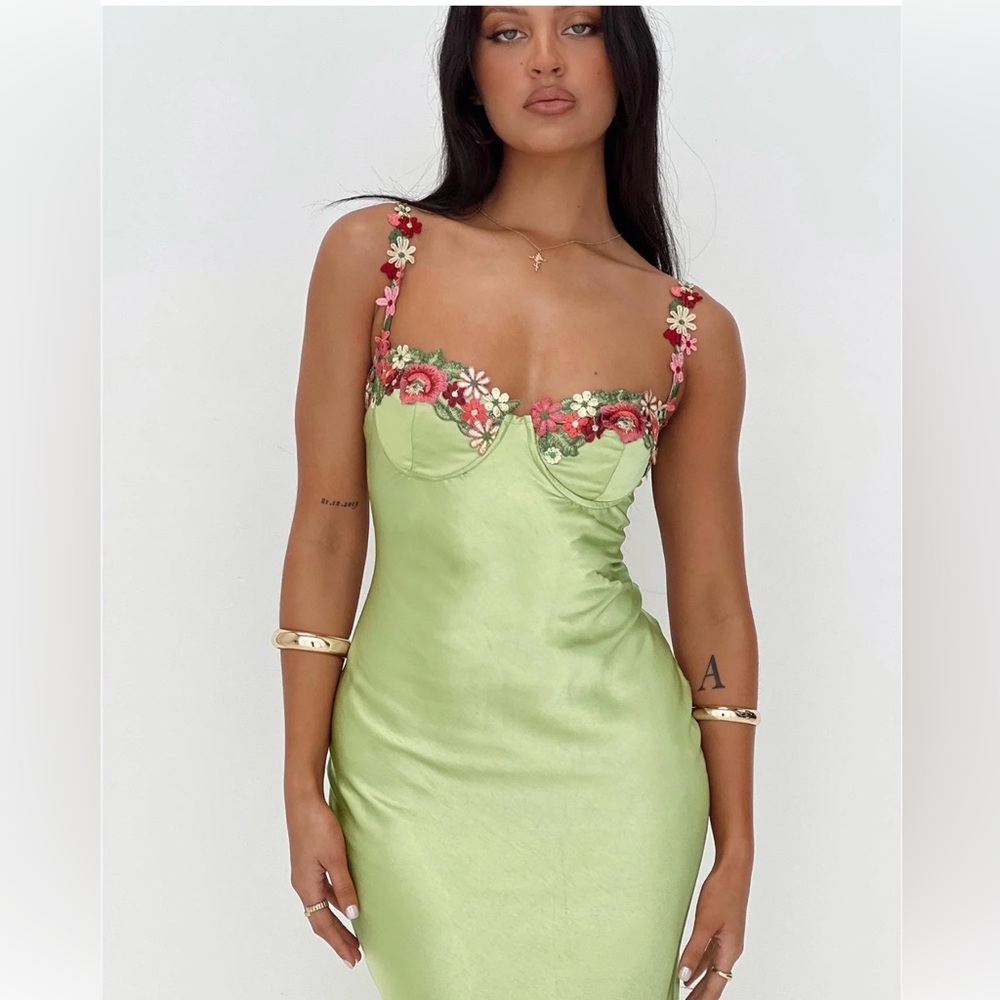 Princess Polly Green Floral Satin Chemise